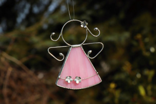 Andílek s kytičkami růžový - Tiffany šperky
