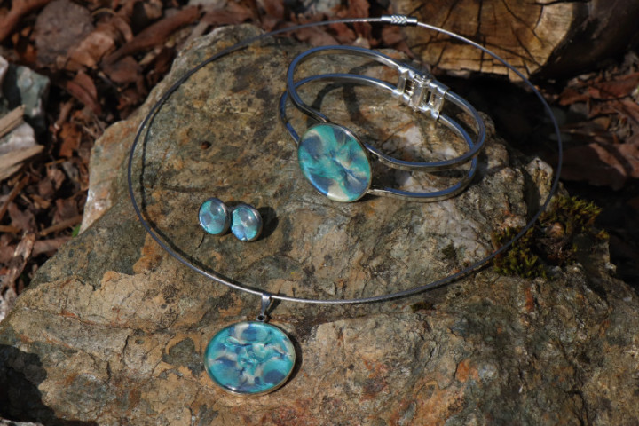 Sada náhrdelníku, náušnic a náramku modro-zelená - Tiffany šperky