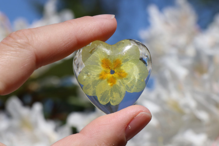 Kabošon srdce - žlutý petrklíč  - Tiffany šperky