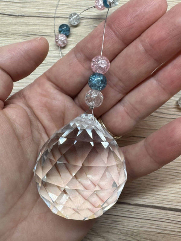 Lapač slunce velký - ozdoben růžovou a modrou - Tiffany šperky